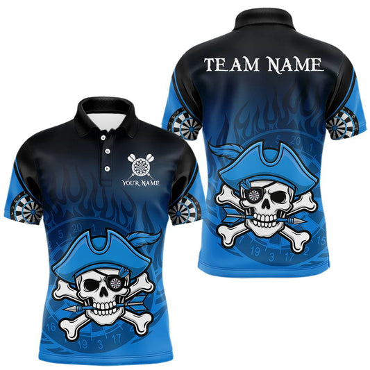 Maxcorners Black And Blue Funny Pirate Flame Skull Darts Shirt For Men Custom Dart Jersey Team Polo, 1/4 Zip LM0901