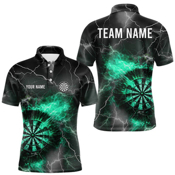 Maxcorners Custom Turquoise Flame Lightning Darts Shirt With Pocket Option For Men