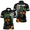 Maxcorners Personalized Green Death Skeleton Fire Dart Shirts For Men Custom Skull Dart Jersey Polo & 1/4 Zip