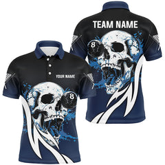 MaxCorners Billiard Funny Blue Skull 8 Ball Pool  Customized Name, Team Name 3D Polo Shirt