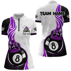 Maxcorners 8 Ball Pool Crown Billiard Shirt For Men Custom Pool Jersey Billiard Team Shirt |Purple MT1706
