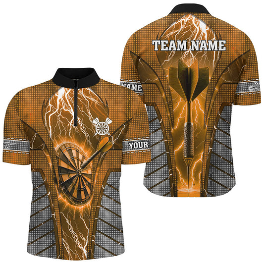 Maxcorners Darts Orange Dartboard Thunder Lightning Customized Name, Team Name 3D Polo Shirt
