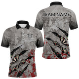 Maxcorners Custom Red And Grey Grunge Darts Shirt For Men, Personalized Darts Jersey Team Polo & 1/4 Zip MT1110
