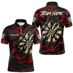 Maxcorners Black And Red Retro Camo Darts Shirt For Men Custom Darts Jersey Team Polo & Quarter Zip TU0812