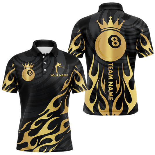 Maxcorners Custom Crown 8 Ball Billiard Shirt For Men, Black And Gold Pool Team Jersey Polo & Quarter Zip LM1112