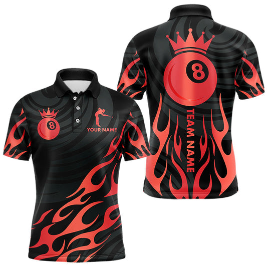 Maxcorners Custom Crown 8 Ball Billiard Shirt For Men, Black And Red Pool Team Jersey Polo & Quarter Zip LM1112