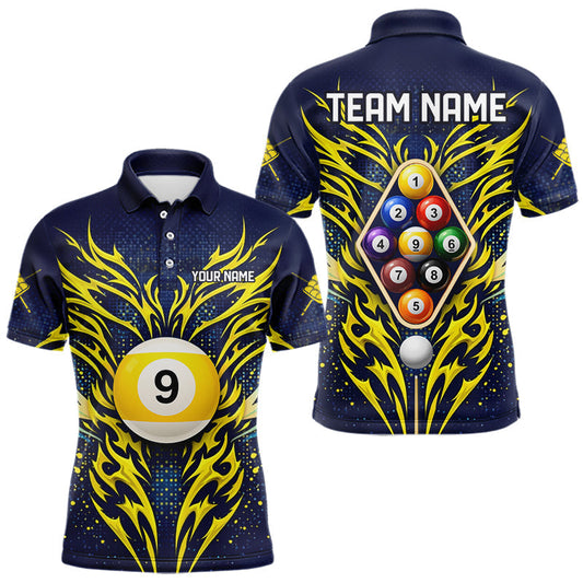 Maxcorners Personalized Tribal Flame 9 Ball Billiard Shirt For Men Custom 9 Ball Pool Team Jersey LM0901
