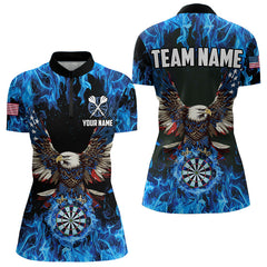 Maxcorners Blue Flaming American Flag Eagle Custom 3D Dart Shirts For Men And Women, Patriotic Darts Team Jersey