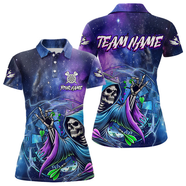 Maxcorners Funny Death Skeleton Blue Purple Galaxy Dart Shirts For Men And Women Custom Glowing Dart Jerseys Outfits