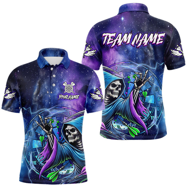 Maxcorners Funny Death Skeleton Blue Purple Galaxy Dart Shirts For Men And Women Custom Glowing Dart Jerseys Outfits