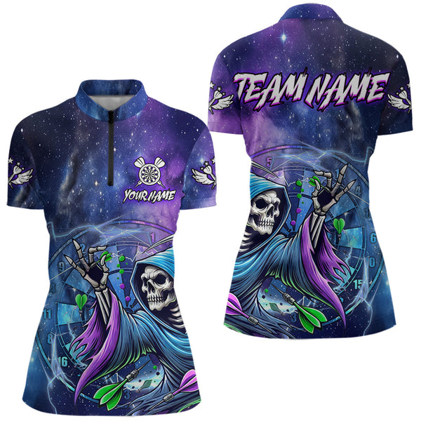 Maxcorners Funny Death Skeleton Blue Purple Galaxy Dart Shirts For Men And Women Custom Glowing Dart Jerseys Outfits