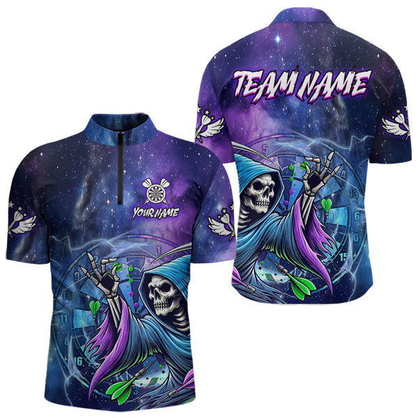 Maxcorners Funny Death Skeleton Blue Purple Galaxy Dart Shirts For Men And Women Custom Glowing Dart Jerseys Outfits