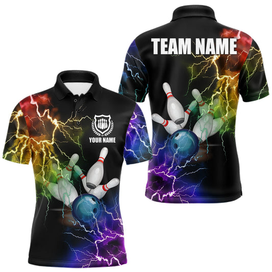 Maxcorners Colorful Thunder Lightning Bowling Shirt For Men Custom Rainbow Bowling Team Jersey Polo, 1/4 Zip