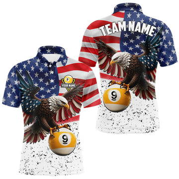 Maxcorners White Grunge American Flag Eagle 9 Ball Billiard Shirts For Men Custom Patriotic Pool Team Jersey