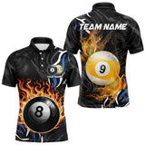 Maxcorners Personalized 8 Ball & 9 Ball Fire Flame Men Billiard Shirt, Billiard Jersey For Team Pooler |Blue MT0811
