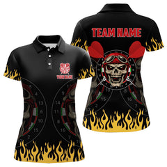 Maxcorners Personalized Fire Funny Skull Darts Polo & Quarter Zip Custom Men Darts Shirts Cool Dart Jerseys