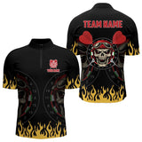 Maxcorners Personalized Fire Funny Skull Darts Polo & Quarter Zip Custom Men Darts Shirts Cool Dart Jerseys