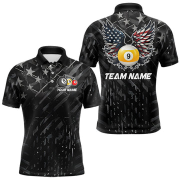 Maxcorners Black US Flag 9 Ball Pool Wings Billiard Shirt For Men Custom Billiard Team Jersey Polo & 1/4 Zip LM1005