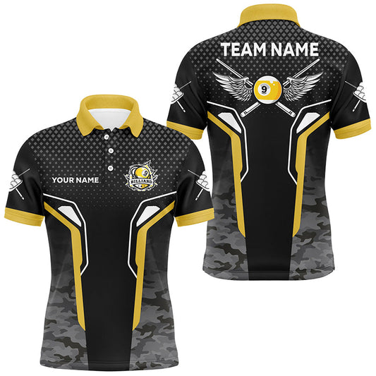 Maxcorners Billiards Yellow 9 Ball Pool Shirts Men And Women Billiard Polo & 1/4 Zip Shirts Billiard Team Jerseys