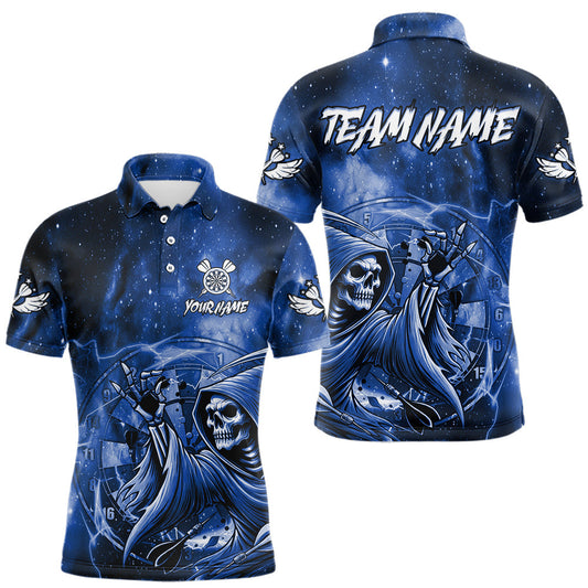Maxcorners Blue Grim Reaper Galaxy Dart Shirt For Men Custom Darts Jersey Pocket Option