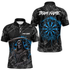 Maxcorners Black And Blue Grim Reaper Smoke Funny Dart Shirts For Men Custom Dart Jerseys, Darts Clothing