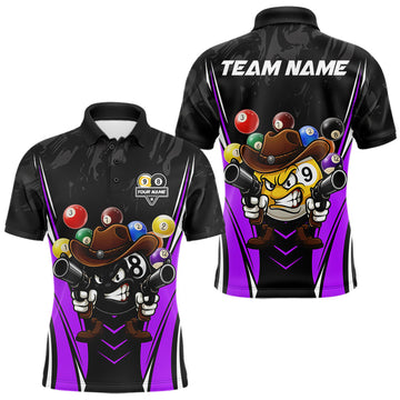 Maxcorners Funny 8 Ball & 9 Ball Billiard Shirt For Men Custom Black Purple Pool Team Shirt, Billiard Jersey
