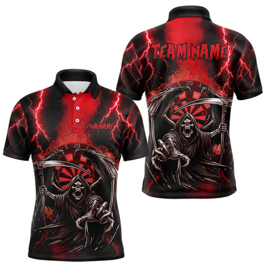 Maxcorners Personalized Red Grim Reaper Thunder Lightning Darts Shirt For Men, 3D Darts Team Jerseys LM1203