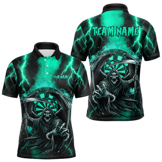 Maxcorners Personalized Turquoise Grim Reaper Thunder Lightning Darts Shirt For Men, 3D Darts Team Jerseys LM1203