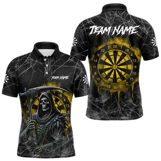 Maxcorners Black And Yellow Smoke Grim Reaper Dart Shirts For Men Custom Halloween Darts Jersey Outfit LM1203