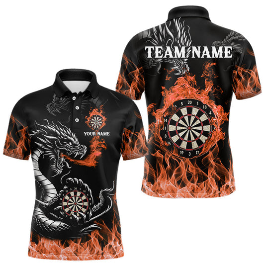 Maxcorners Personalized Orange Flaming Dragon Darts Shirt For Men Custom Darts Team Jersey Polo & Quarter Zip LM1203