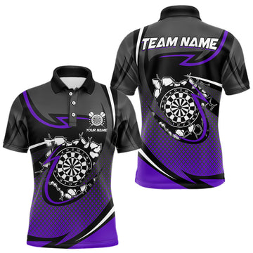 Maxcorners Funny Crack Dartboard Purple Darts Polo & Quarter Zip Custom Darts Shirt For Men Darts Team Jersey LM2603
