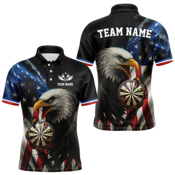 Maxcorners American Flag Eagle Darts Shirt For Men Custom Patriotic Darts Jersey Team Polo & Quarter LM2603