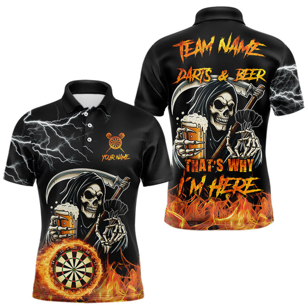 Maxcorners Personalized Grim Reaper Darts And Beer Flame Darts Shirt For Men Custom Funny Darts Team Jersey LM1610