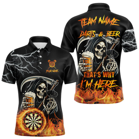 Maxcorners Personalized Grim Reaper Darts And Beer Flame Darts Shirt For Men Custom Funny Darts Team Jersey LM1610