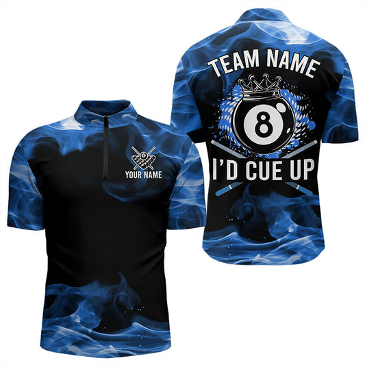 Maxcorners I'D Cue Up 8 Ball Pool Crown Blue Flaming Custom Billiard Shirts For Men, Funny Billiard Jerseys