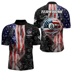 Maxcorners Personalized American Flag Smoke Flag Billiard Jersey, Patriotic 8 Ball Pool Billiard Team Shirts