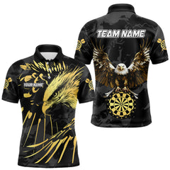 Maxcorners Black And Gold Custom Eagle Paint Darts Shirt For Men, Darts League Jersey Team Polo & 1/4 Zip LM1112