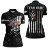 Maxcorners Personalized Black Grunge Us Flag Billiard Balls Polo, 1/4 Zip For Men, 9 Ball Pool Billiard Jersey
