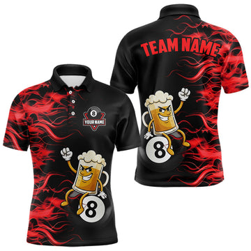 Maxcorners Red Flaming Funny Beer 8 Ball Billiard Shirt For Men Custom Pool Team Jersey Polo & 1/4 Zip
 LM1202