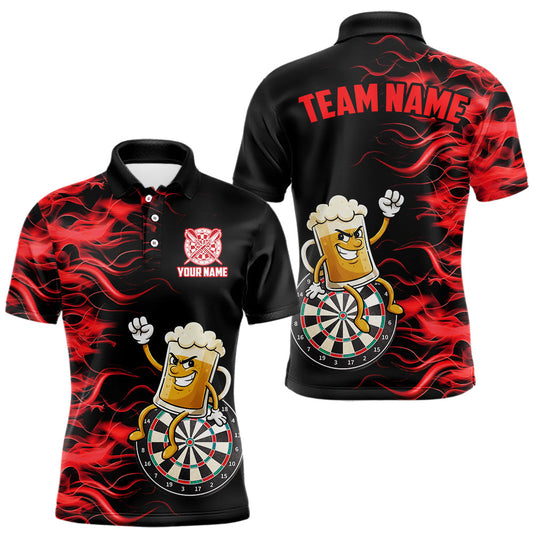 Maxcorners Red Flaming Dartboard Funny Beer Darts Shirt For Men Custom Darts Jersey Team Polo & 1/4 Zip LM1202