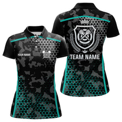 Maxcorners Black Turquoise Camo Dart Shirt With Pocket For Men Custom Dart Team Jersey LM1307