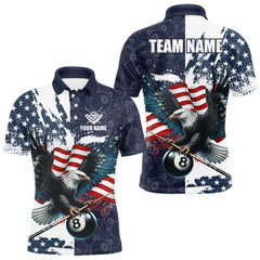 Maxcorners Personalized American Flag Eagle Men Billiard Shirt Custom Patriotic 8 Ball Pool Team Jersey |Navy LM1307