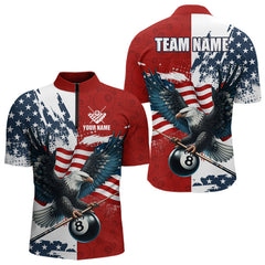 Maxcorners Personalized American Flag Eagle Men Billiard Shirt Custom Patriotic 8 Ball Pool Team Jersey |Red LM1307