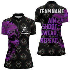 Maxcorners Funny Purple Camo Darts Skull Aim Shoot Swear Repeat Custom Dart Shirts For Men, Darts Team Jersey MT1309