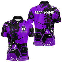 Maxcorners Personalized Black Purple 8 Ball Crown Hexagon Billiard Shirts For Men, Pool Billiard Team Jerseys
