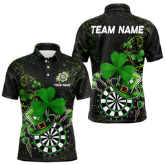 Maxcorners Luckiest Green Shamrock Black Grunge Dart Shirts For Men Custom St Patrick Day Dart Team Jerseys