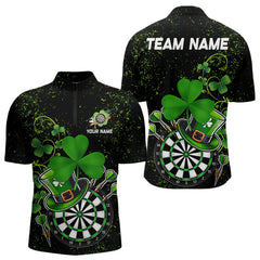 Maxcorners Luckiest Green Shamrock Black Grunge Dart Shirts For Men Custom St Patrick Day Dart Team Jerseys