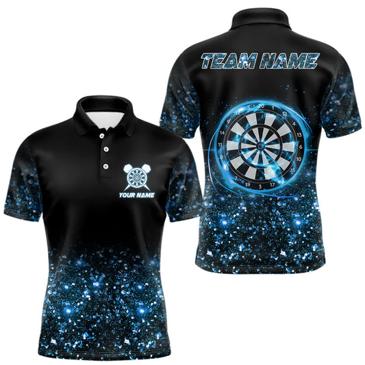 Maxcorners Black And Blue Custom Light Darts Polo & Quarter Zip For Men, Darts Jersey Team Outfit LM2602
