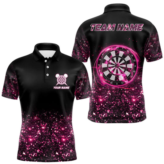 Maxcorners Pink And Black Custom Light Darts Polo & Quarter Zip For Men, Darts Jersey Team Outfit LM2602