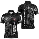 Maxcorners White Skeleton Custom Black Grunge Darts Polo & 1/4 Zip, Funny Dart Shirts For Men Dart Jerseys  LM1610